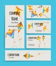 Summer business cards with kites. Cartoon style. Vector illustration