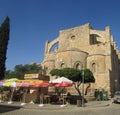 Summer cafe in the open air next to the ruins of a 15th century Venetian fortress, Fomagusta, northern Cyprus.