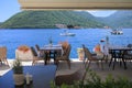 Summer cafe overlooking the sea in Perast