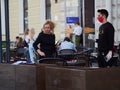 Summer cafes and restaurants have opened in the city center after the Covid-19 pandemic. People on the terrace, veranda, summer