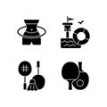 Summer camp activities black glyph icons set on white space Royalty Free Stock Photo