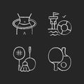 Summer camp activities chalk white icons set on dark background Royalty Free Stock Photo