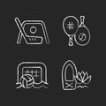 Summer camp activities chalk white icons set on dark background Royalty Free Stock Photo