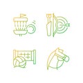 Summer camp activities gradient linear vector icons set