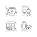 Summer camp activities linear icons set