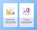 Summer camp air tourism campaign for onboarding mobile apps application template banner