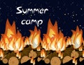 Summer camp bunner template with nature evening landscape and text. Royalty Free Stock Photo