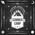 Summer camp on chalkboard. Vector illustration. Concept for shirt or logo, print, stamp or tee. Vintage typography Royalty Free Stock Photo