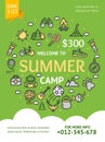 Summer Camp Concept Banner Card with Color Thin Line Icons. Vector Royalty Free Stock Photo