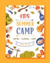 Summer camp concept Camping and Travelling on holiday with different equipment such as tent, backpack and others. Poster Royalty Free Stock Photo