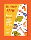 Summer camp concept Camping and Travelling on holiday with different equipment such as tent, backpack and others. Poster Royalty Free Stock Photo