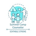 Summer camp counselor concept icon. Seasonal job idea thin line illustration. Childcare worker, employee. Campers