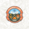 Summer camp. Happiness is toasted marshmallows. Vector. Vintage typography design with camping tent, campfire