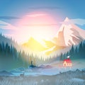 Summer Camp House with Mountain Lake - Vector Illustration Royalty Free Stock Photo