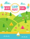 Summer Camp Hunt, Quest and Outdoor Activities Vector Poster Royalty Free Stock Photo