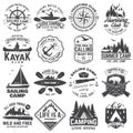 Summer camp, hunting club, sailing camp, yacht club, canoe and kayak club badges. Vector. Concept for shirt or logo Royalty Free Stock Photo