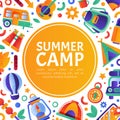 Summer camp invitation banner template. Summer vacation, traveling flyer, invitation card vector illustration Royalty Free Stock Photo