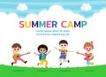 Summer camp kids education concept Template for advertising brochure, activities on camping poster your text ,Vector Illustration. Royalty Free Stock Photo