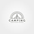 Summer camp line art logo vector illustration design, tent and sunset minimal logo design Royalty Free Stock Photo