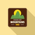 Summer camp mountains logo, flat style
