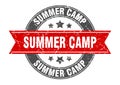 Summer camp round stamp with ribbon. label sign