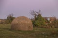 Summer camp in the southern steppe at sunset, Kinburn Foreland shore, Black Sea, Ukraine