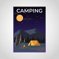 Summer camp ,tent and campfire at night background poster vector illustration design Royalty Free Stock Photo