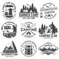 Summer camp. Vector. Concept for shirt or patch, print, stamp. Vintage typography design with rv trailer, camping tent