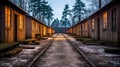 summer camp, wooden houses in the forest, made with Generative AI Royalty Free Stock Photo