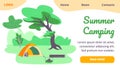 Summer Camping Banner, Tent, Backpack, Campfire