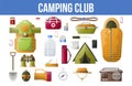 Summer camping club or camping vector tools icons Royalty Free Stock Photo