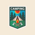 Summer camping - concept badge in flat design style. Adventure retro shield logo vector illustration. Expedition explorer creative