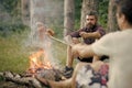 Summer camping, hiking, vacation. Picnic, barbecue, cooking food concept