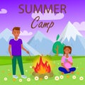 Summer Camping Holiday Flat Illustration with Text