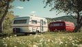 Summer camping, motor home, travel, outdoors, adventure, relaxation, landscape, recreational pursuit, vehicle generated Royalty Free Stock Photo