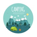 Summer Camping Nature Background in Modern Flat Style