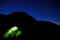 Summer camping at night in the Retezat National Park, Carpathian Mountains, Romania Royalty Free Stock Photo