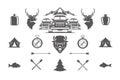 Summer camping and outdoor adventures design elements and icons set vector illustration. Royalty Free Stock Photo