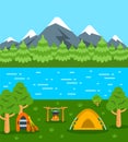 Summer camping tourism flat background