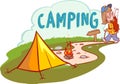 Summer camping vector cartoon illustration. Adventures, travel and ecotourism concept Royalty Free Stock Photo