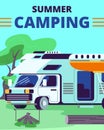 Summer Camping Vertical Banner with Motor Home Car