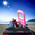 Summer car on the beach and sunny day.Travelling in summer holiday time.