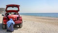 Summer car on the beach and sunny day.Travelling in summer holiday time. Royalty Free Stock Photo