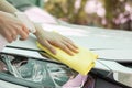 Summer Car Washing,Cleaning Car Using High Pressure Water,car washing cleaning with foam Royalty Free Stock Photo
