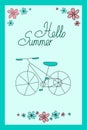 Summer card with bicycle sketch on a turquoise background Royalty Free Stock Photo