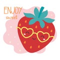 summer card with cute cartoon strawberry character Royalty Free Stock Photo