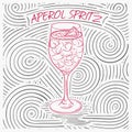 Summer Card With The Lettering - Aperol Spritz. Handwritten Swirl Pattern With Cocktail In Glass.