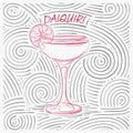 Summer Card With The Lettering - Daiquiri. Handwritten Swirl Pattern With Cocktail In Glass.