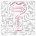 Summer Card With The Lettering - Dry Martini. Handwritten Swirl Pattern With Cocktail In Glass.