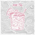 Summer Card With The Lettering - Mai Tai. Handwritten Swirl Pattern With Cocktail In Glass. Royalty Free Stock Photo